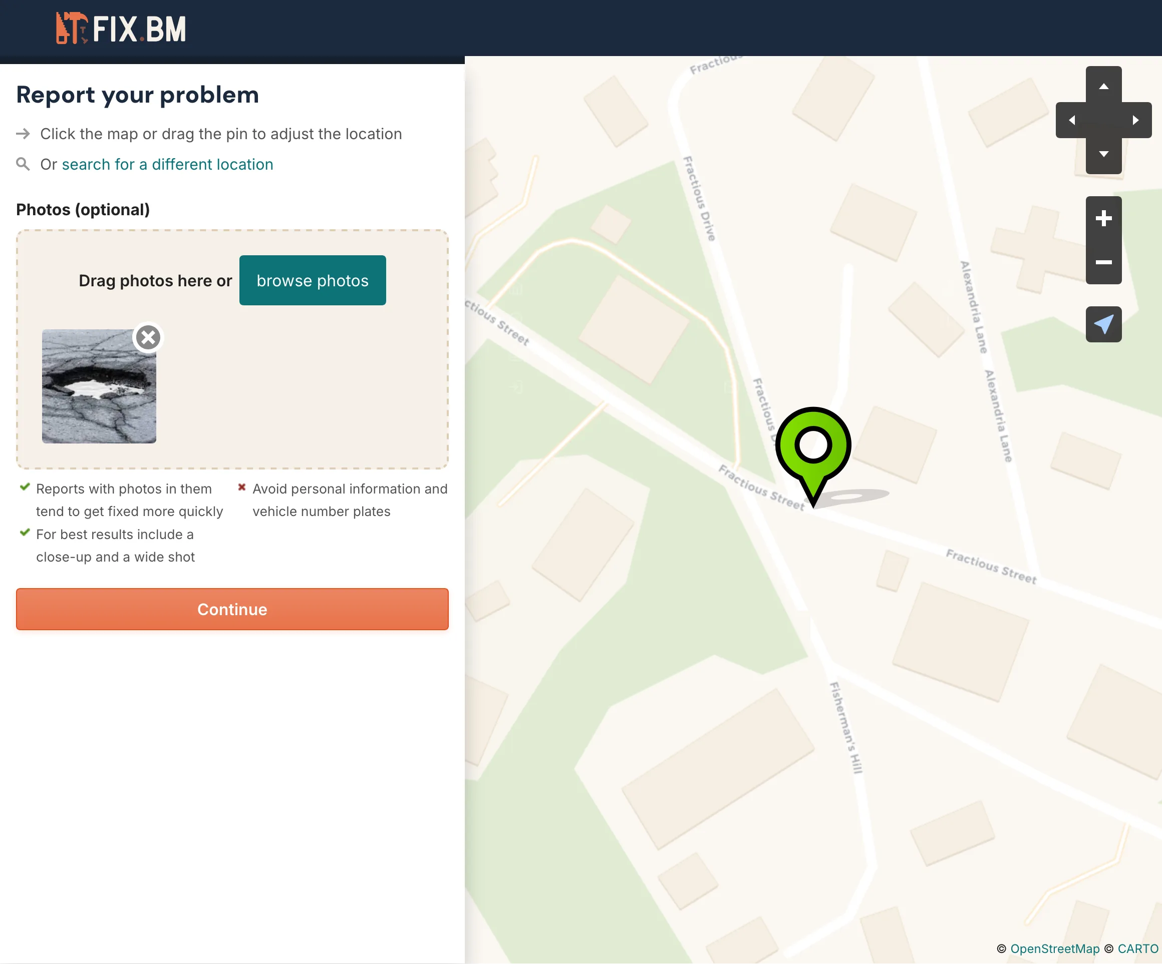 Reporting a problem on fix.bm — desktop